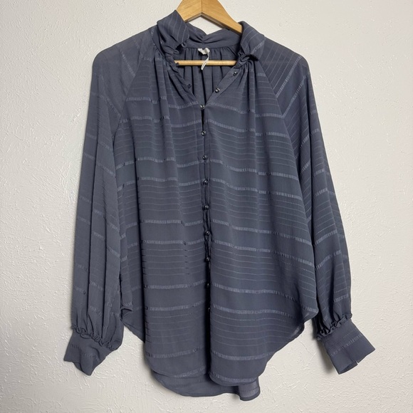 Anthropologie Tops - Anthropologie Feather Bone Blue Puff Sleeve Button Front Blouse